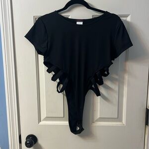 Black strapping cutout bodysuit